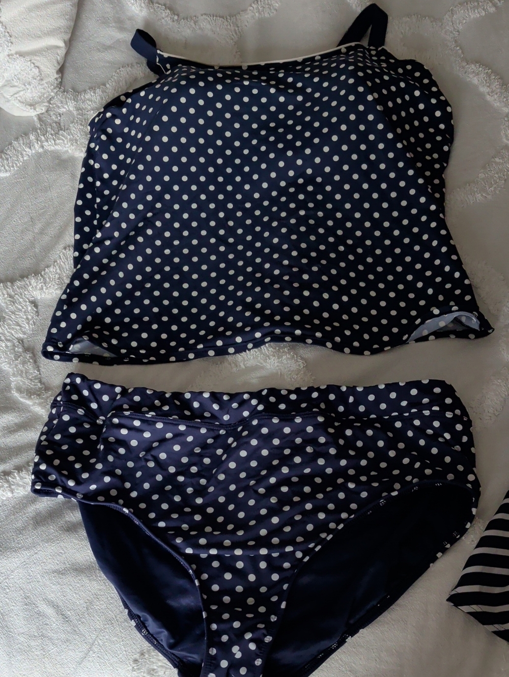 Lands' End Navy and White Polka Dot Tankini Set